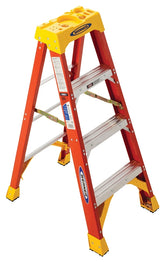 WERNER 6204 Step Ladder, 8 ft Max Reach H, 3-Step, 300 lb, Type IA Duty Rating, 3 in D Step, Fiberglass, Yellow